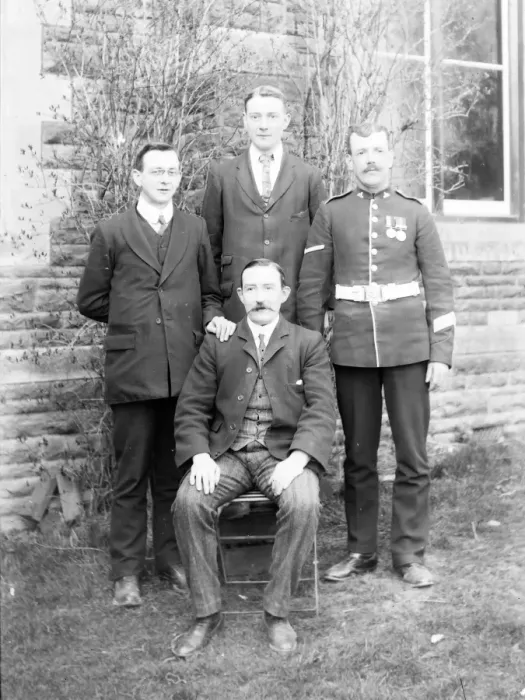 Framed Print : Father and sons, one in uniform, First World War Framed Print : Father and sons, one in uniform, First World War