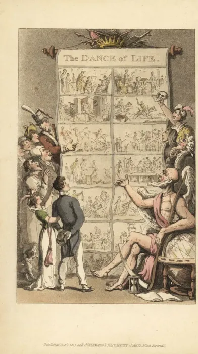 Framed Print : Father Time showing men and women scenes from life Framed Print : Father Time showing men and women scenes from life