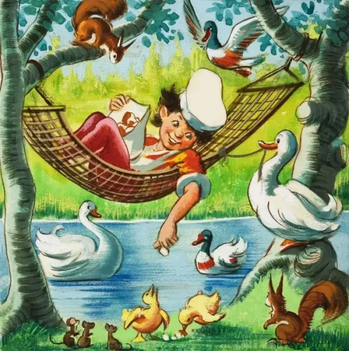 Framed Print : Feeding ducks from a hammock Framed Print : Feeding ducks from a hammock
