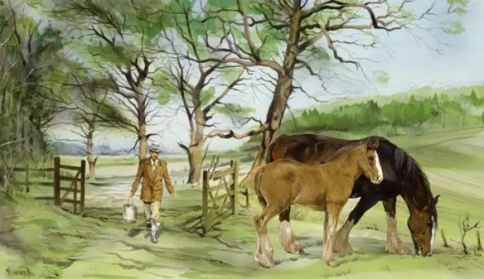 Framed Print : Feeding the horses Framed Print : Feeding the horses