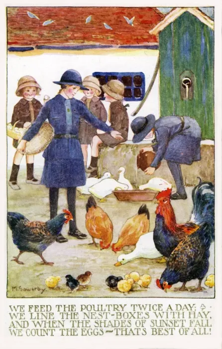 Framed Print : Feeding Poultry by Millicent Sowerby Framed Print : Feeding Poultry by Millicent Sowerby