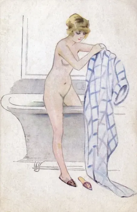 Framed Print : Female in Bath C1910 Framed Print : Female in Bath C1910