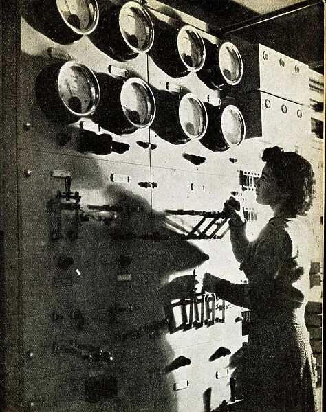 Female BBC engineer checking equipment, WW2