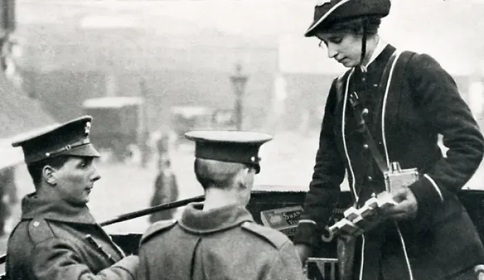 Framed Print : Female bus conductor during World War I Framed Print : Female bus conductor during World War I