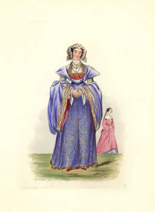 Framed Print : Female costume in the reign of Henry VIII after Holbein Framed Print : Female costume in the reign of Henry VIII after Holbein