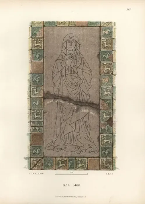 Framed Print : Female dress from the 15th century from a gravestone Framed Print : Female dress from the 15th century from a gravestone