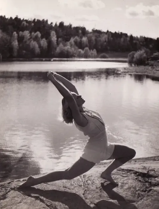 Framed Print : Female gymnast by lake stretch Framed Print : Female gymnast by lake stretch