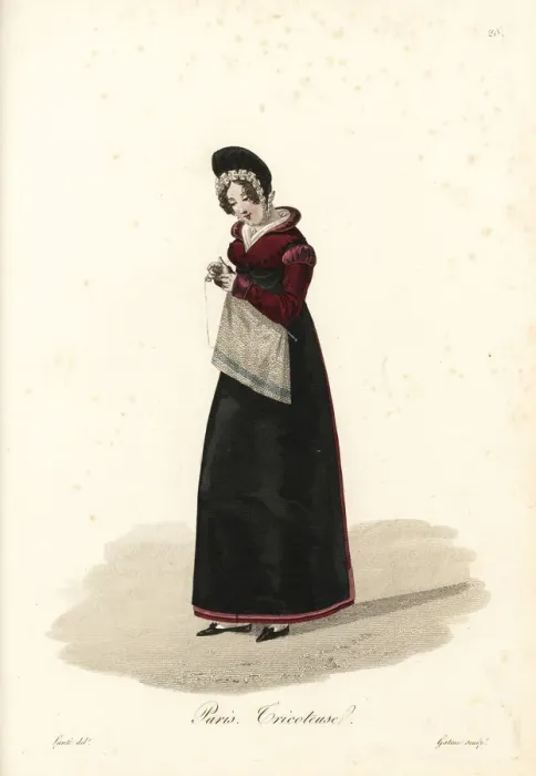 Framed Print : Female knitter, Paris, early 19th century Framed Print : Female knitter, Paris, early 19th century