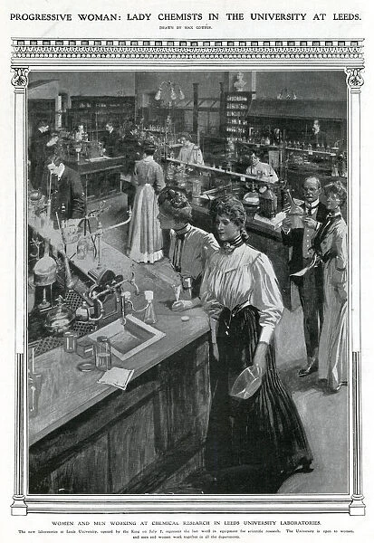 Female and male undergraduates in laboratory, July 1908