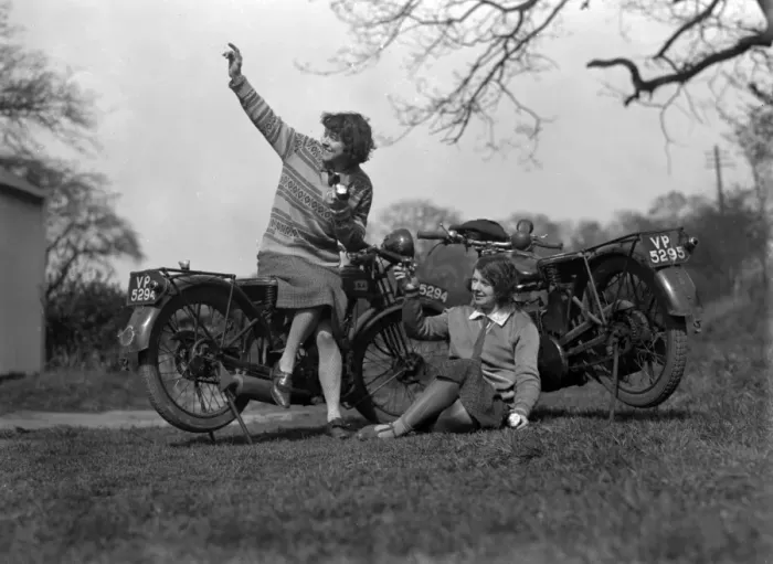 Framed Print : Female Motor Cyclists