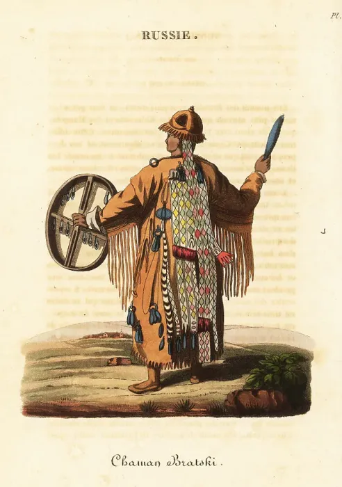 Framed Print : Female shaman of the Mongolic Buyrats people, 18th century Framed Print : Female shaman of the Mongolic Buyrats people, 18th century