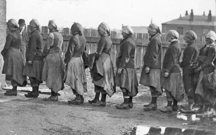 Framed Print : Female surface workers queueing, South Wales Framed Print : Female surface workers queueing, South Wales