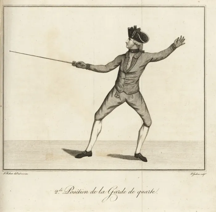 Framed Print : Fencer in second position of garde de quarte Framed Print : Fencer in second position of garde de quarte