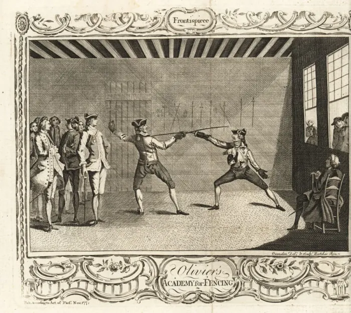 Framed Print : Fencers fighting a duel in a London fencing Framed Print : Fencers fighting a duel in a London fencing