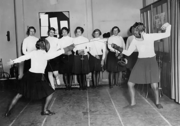 Framed Print : FENCING FOR GIRLS 1930 Framed Print : FENCING FOR GIRLS 1930