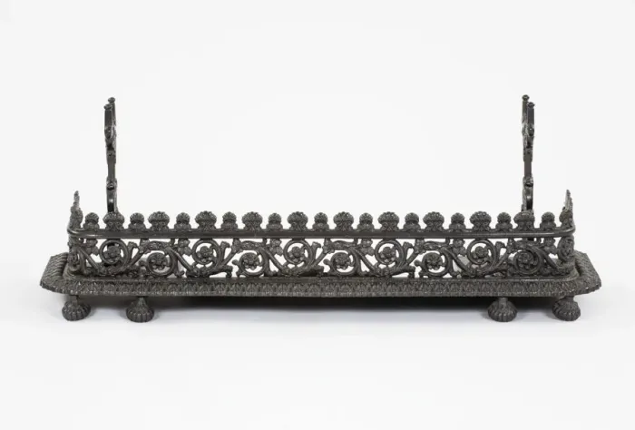 Framed Print : Fender. Blackened copper alloy fender with scrolling foliate decoration Framed Print : Fender. Blackened copper alloy fender with scrolling foliate decoration