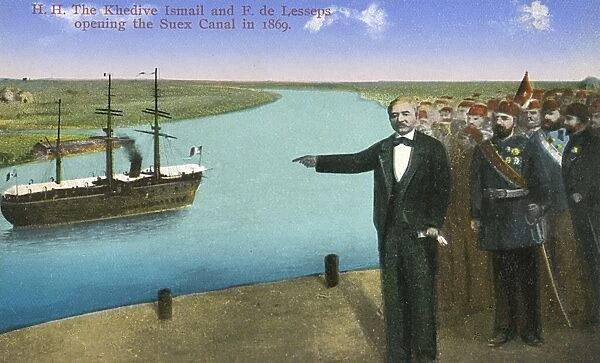 Ferdinand de Leseps and the Khedive of Egypt open Suez Canal