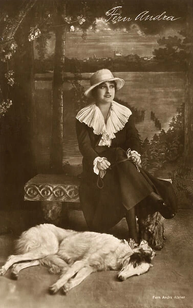 Fern Andra, German actress, with Borzoi dog