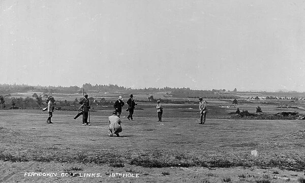 Ferndown Golf Links 18th hole, with people playing