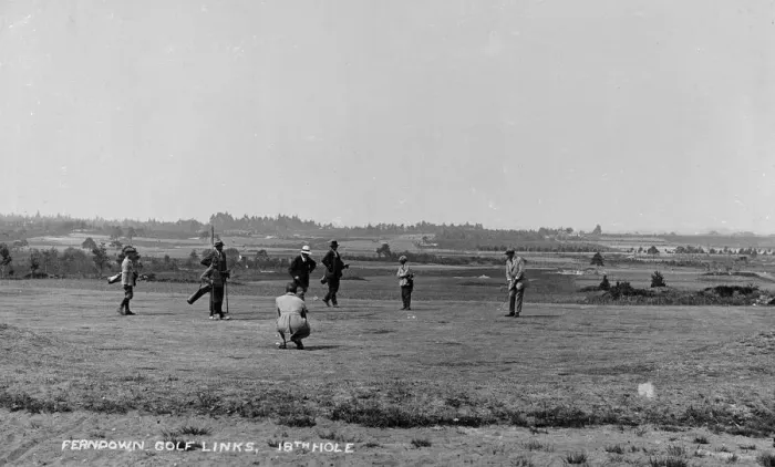 Framed Print : Ferndown Golf Links 18th hole, with people playing Framed Print : Ferndown Golf Links 18th hole, with people playing