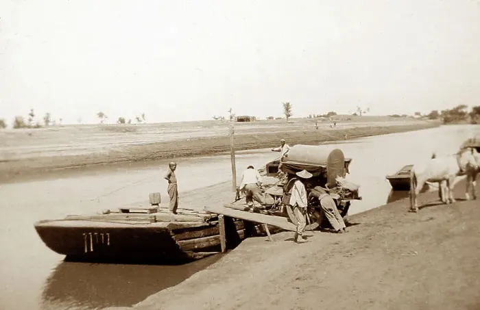 Framed Print : Ferry on Grand Canal, Dezhou, China, early 1900s Framed Print : Ferry on Grand Canal, Dezhou, China, early 1900s