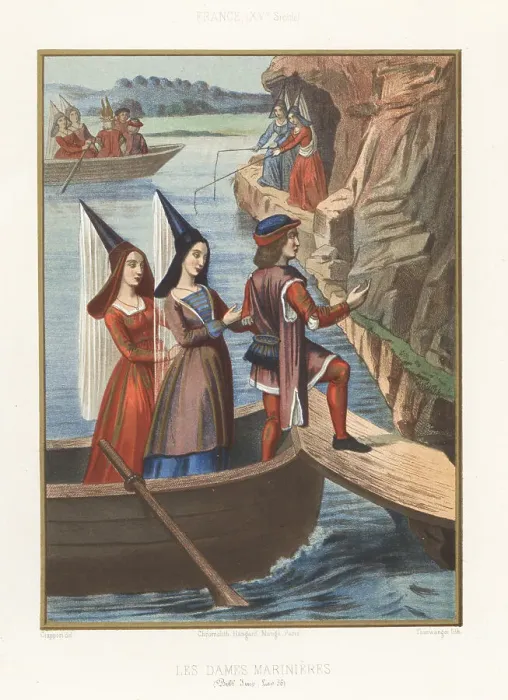 Framed Print : Ferry women bring Cuer d'Amour to shore, 15th century Framed Print : Ferry women bring Cuer d'Amour to shore, 15th century