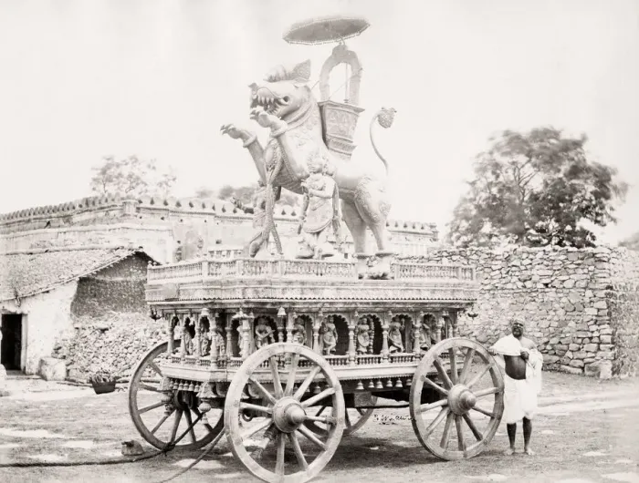 Framed Print : Festival procession car with carved statue, India Framed Print : Festival procession car with carved statue, India