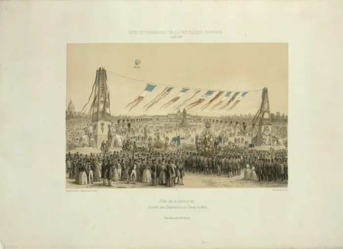Framed Print : Fete de la Concorde, arrivee des corporations au Champ-de-Ma Framed Print : Fete de la Concorde, arrivee des corporations au Champ-de-Ma