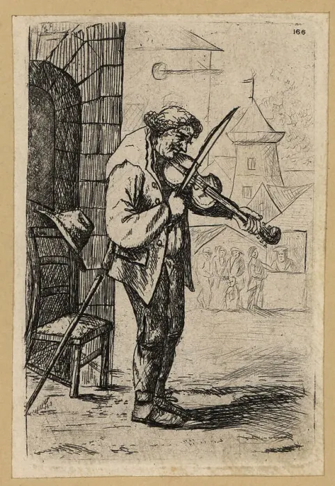 Framed Print : Fiddler playing on a street corner, 18th century Framed Print : Fiddler playing on a street corner, 18th century