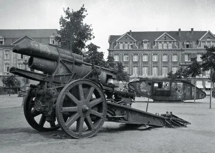 Framed Print : Field gun and tank in a town square Framed Print : Field gun and tank in a town square