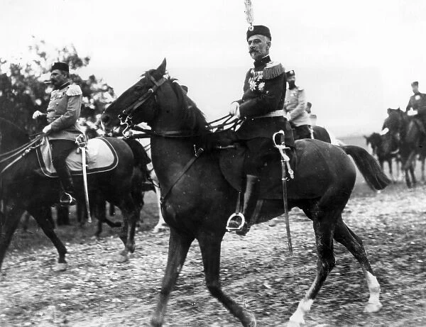 Field Marshal Putnik, Serbian army officer, on horseback
