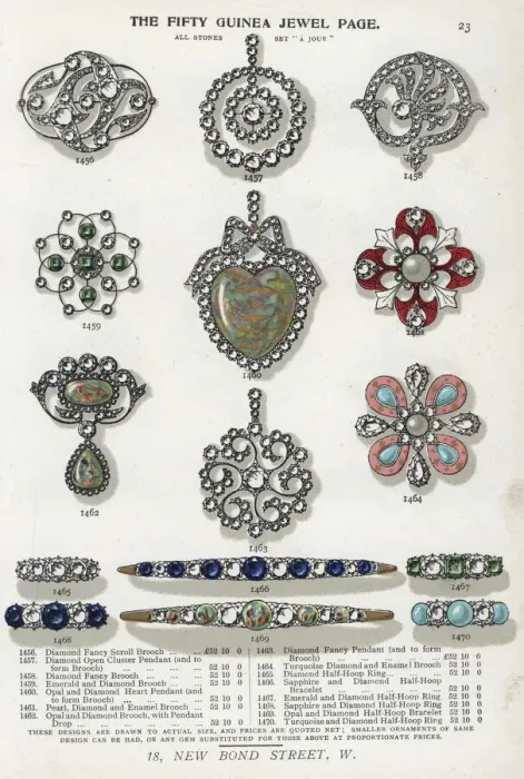 Framed Print : Fifty guinea jewels: brooch, pendant, ring and bracelet Framed Print : Fifty guinea jewels: brooch, pendant, ring and bracelet