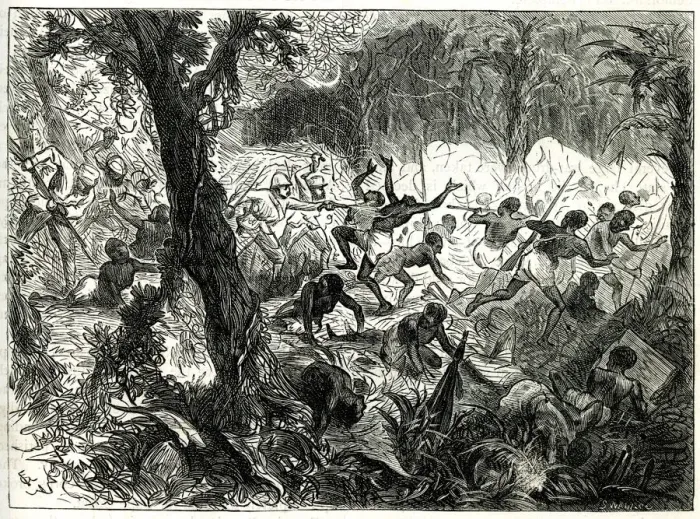 Framed Print : Fight at Abracrampa, Third Anglo-Ashanti War or First Ashanti Expedition (1873-1874 Framed Print : Fight at Abracrampa, Third Anglo-Ashanti War or First Ashanti Expedition (1873-1874