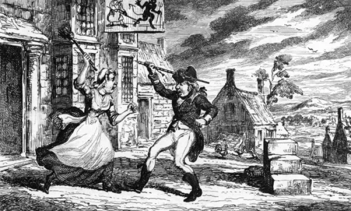 Framed Print : Fight between a landlady and soldier Framed Print : Fight between a landlady and soldier