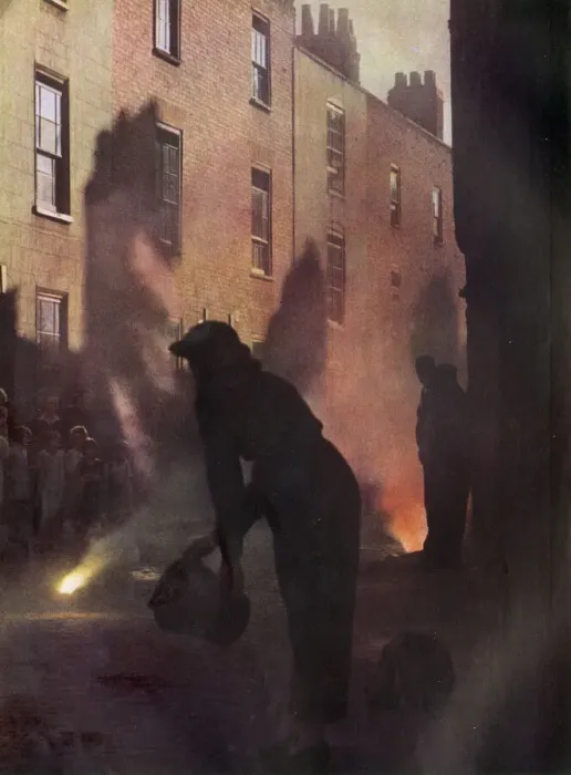Framed Print : Fighting incendiary bombs in the street