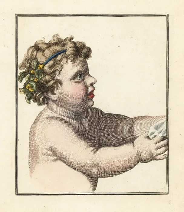 Framed Print : Figure of a a young boy with flowers in his hair Framed Print : Figure of a a young boy with flowers in his hair