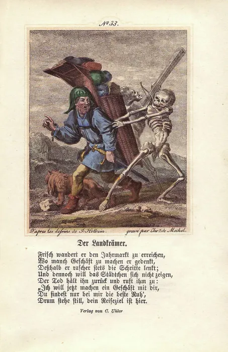 Framed Print : One figure of Death grabs the Peddler, while Framed Print : One figure of Death grabs the Peddler, while