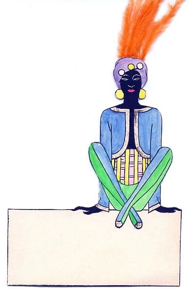 Figure in exotic costume on a place card