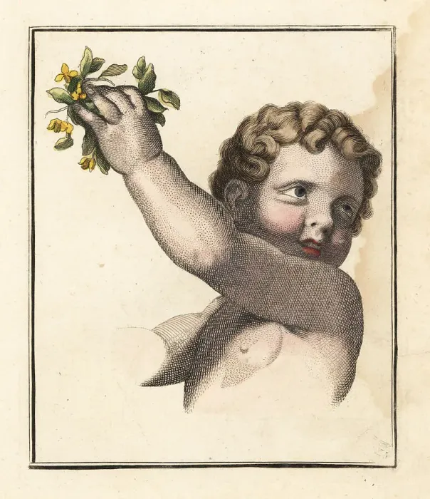 Framed Print : Figure of a young boy with flowers in his hands Framed Print : Figure of a young boy with flowers in his hands