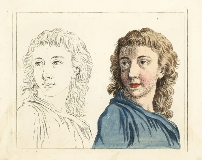 Framed Print : Figures from an 18th century colouring book Framed Print : Figures from an 18th century colouring book