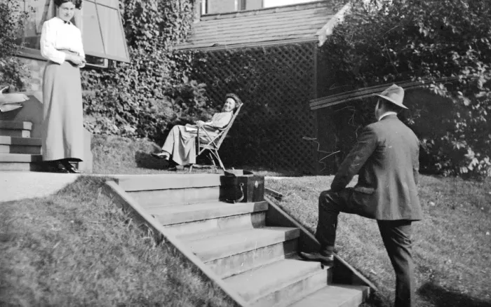 Framed Print : Figures in an Edwardian garden Framed Print : Figures in an Edwardian garden