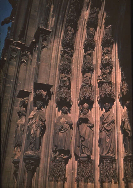 Figures on the facade of Cologne Cathedral, Cologne, Germany