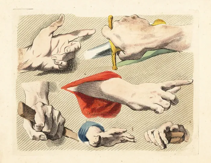 Framed Print : Figures of male fingers, hands, gestures, with swords and staffs Framed Print : Figures of male fingers, hands, gestures, with swords and staffs
