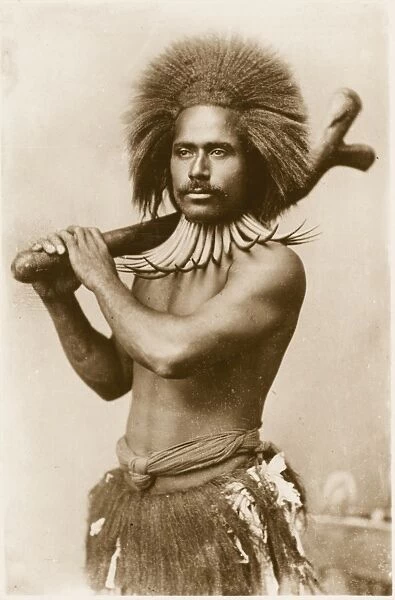 Fijian Man with war club
