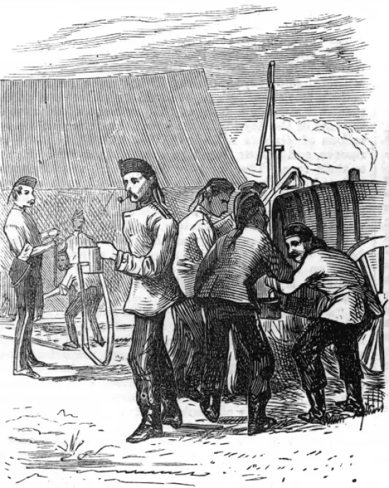 Framed Print : Filling water canteens, 1872 Framed Print : Filling water canteens, 1872