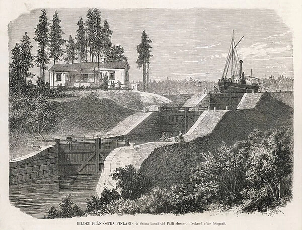 Finnish Canal. A steamboat negotiates a series of locks on the Saima Canal, near Palli