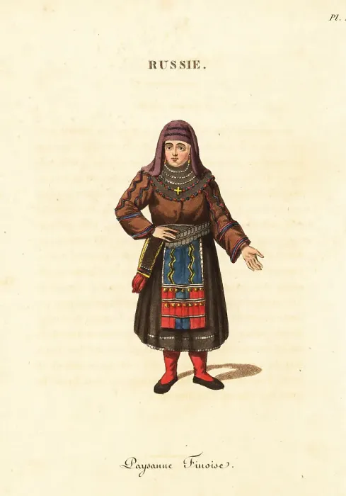 Framed Print : Finnish peasant woman in winter wear, 18th century Framed Print : Finnish peasant woman in winter wear, 18th century