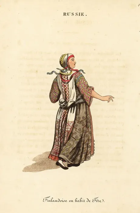 Framed Print : Finnish woman in her summer festival dress, 18th century Framed Print : Finnish woman in her summer festival dress, 18th century