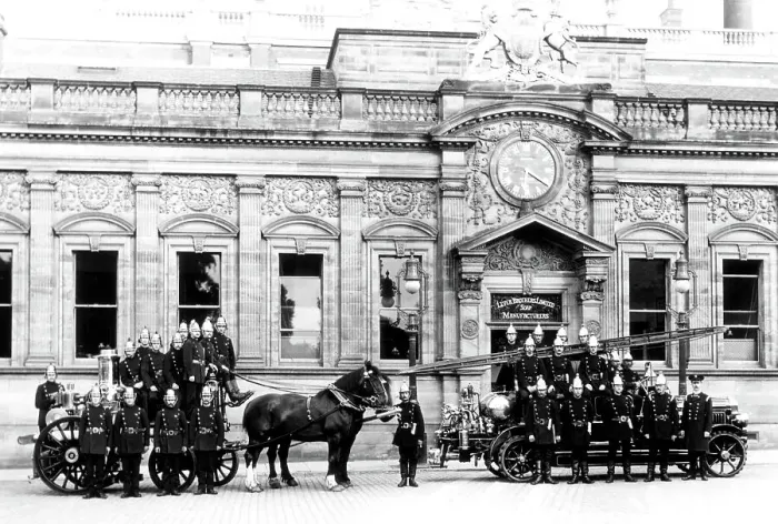 Framed Print : Fire Brigade, Port Sunlight, Wirral, early 1900s Framed Print : Fire Brigade, Port Sunlight, Wirral, early 1900s