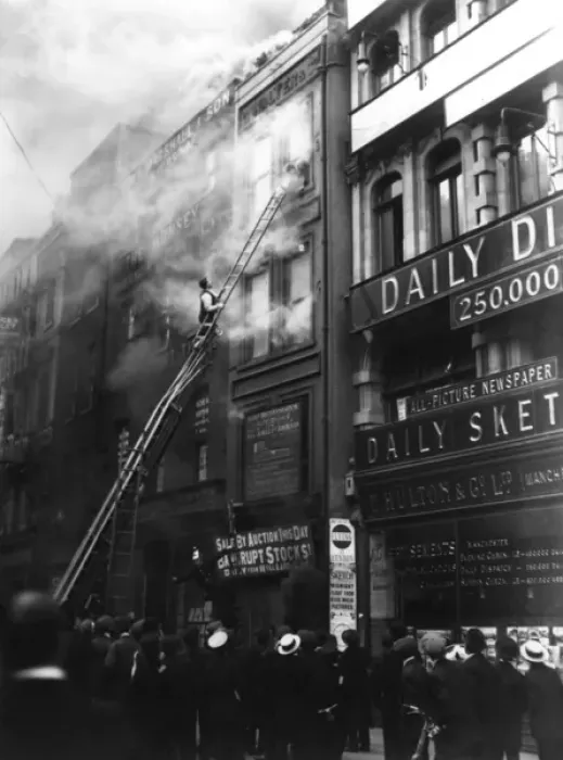 Framed Print : The Fire Brigade responds to a building fire, Manchester Framed Print : The Fire Brigade responds to a building fire, Manchester